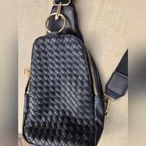 Sling Crossbody Bag with Gold Accents Black Woven NWOT 7"x 12"